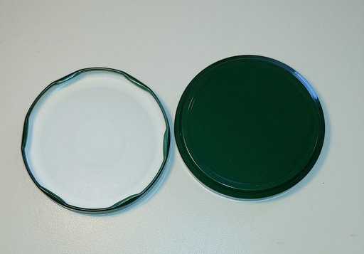 [TO77CBVEBC] [BOLSA X 50 ] Tapa 77mm Twist Off Metálica | con Botón | Verde | Nacional