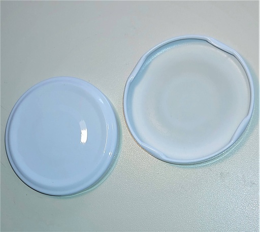 [TO58CBBLBC] [BOLSA X 50 ] Tapa 58mm Twist Off Metálica | con Botón | Blanco | Nacional