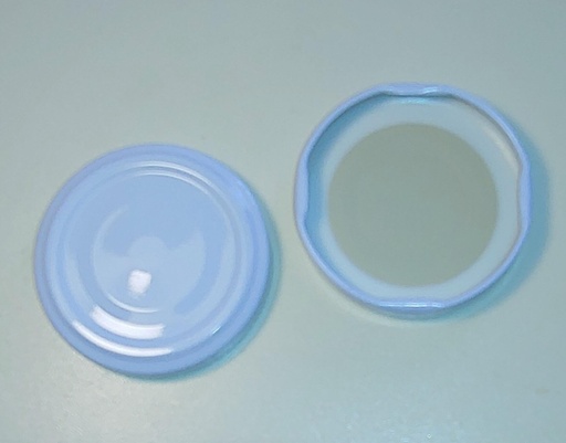 [TO53CBBLBC] [BOLSA X 50 ] Tapa 53mm Twist Off Metálica Bemasa | con Botón | Blanco | Importado