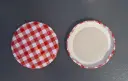 [TO63CBMRO0BC] [BOLSA X 50 ] TAPA 63mm Twist Off Metálica | con Botón | Mantel Rojo